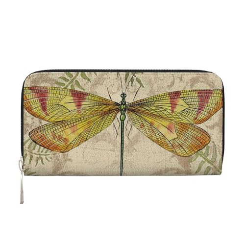 Leather Wallet for Women Long Purse dragonfly dragonflies vintage Womens Wallet Clutch with 8 Credit Card Holder Coin Pocket