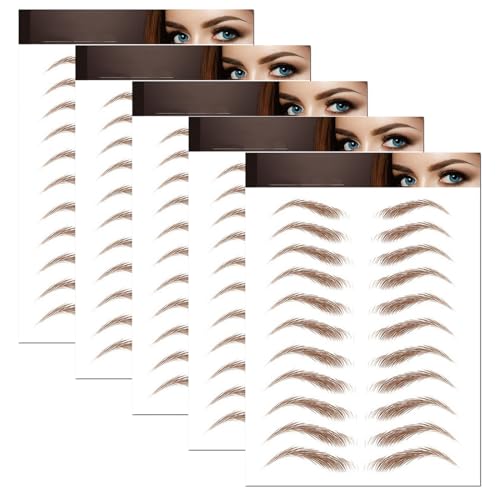 PHYNDR 5 Feuilles Autocollants de Sourcils Patch, Eyebrow Tattoos Stickers, Faux Sourcils Pochoirs Tatouage Imperméable pour Femmes