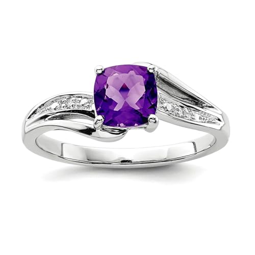 Anillo cuadrado de plata de ley 925 pulida con diamante chapado en rodio y amatista, anillo cuadrado de 2 mm de ancho para mujer, US 7 | EU 55.25 | DE 17.25 | JP 14 | UK O, Piedra preciosa. Amatista Anillo cuadrado de plata de ley 925 pulida con diamante chapado en rodio y amatista, anillo cuadrado de 2 mm de ancho para mujer, US 7 | EU 55.25 | DE 17.25 | JP 14 | UK O, Piedra preciosa. Amatista