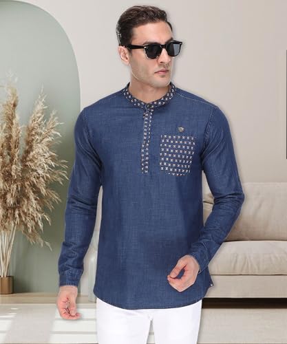 Image of Kuons Avenue Men's Short Denim Kurta | Kurta Shirt for Men