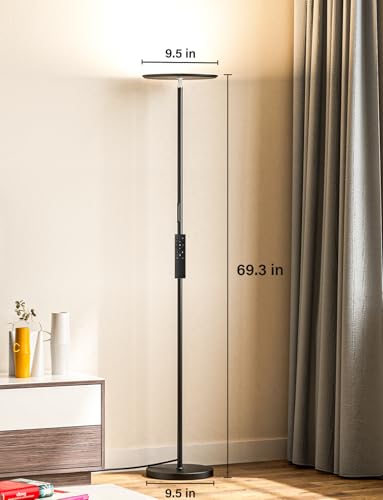 modern led floor lamp - remote amp touch control 40w2400lm sky torchiere standing lamp fully dimmable 3 color temperatures ideal for living room amp bedroom easy to assemble