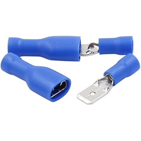 Heschen Stecker/Buchse Schnelltrenner Vinyl vollisoliert, FDFD+MDD2-250, 6,3 x 0,8mm Kabelschuh, für 1,5-2,5 mm² (16-14 AWG), Blau, 100 Stück Cover