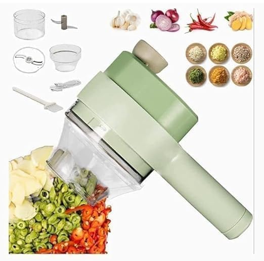 4 in 1 Portable Handheld Electric Vegetable Cutter Set Wireless Food Processor for Garlic Pepper Chili Onion Celery Ginger Meat, with Brush, Electric Vegetable Chopper