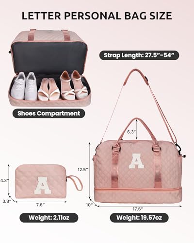 Gifts for Daughter-Girls Initial Duffle Bag with Shoe Compartment, Kids Weekender Bag, Monogram Overnight Bag, Letter Travel Bag with Makeup Bag，Sister Friend Girlfriend Gifts (Letter M)2