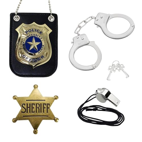 TXS GETRICH Police Equipement Accessoires Enfant, 5 Pièces Police Enfants Accessoires, Policier Badge, Menottes Police, Police Costume Accessoires pour Halloween,...