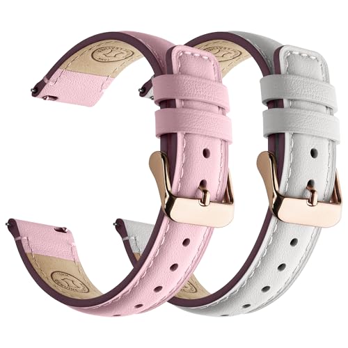 Image of Fullmosa 2 Pack 18mm Leather Watch Bands Quick Release Watch Strap for Men Women, Soft Replacement Strap Wristband with Stainless Steel Buckle,18mm White&Rose /Pink&Rose | 2 Pack Straps for Garmin Venu 3S /2S /4(41mm), Vivoactive 4S, Vivomove 3S, Forerunner 265S /255S, White+Pink /Rose+Rose