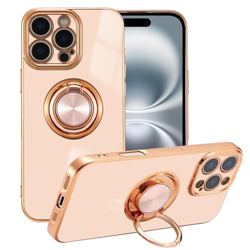 Coque silicone souple antichoc téléphone Pro rose anneau béquille magnétique 360