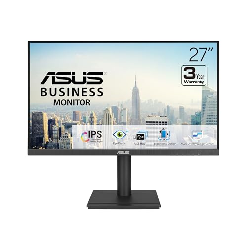 ASUS 27” 1080P Business Monitor (VA27DQFS) - IPS, 100Hz, 1ms, Adaptive-Sync, HDMI, DisplayPort, VGA, for Working and Gaming, Ergo Design, Blue Light Filter, Flicker Free, 3 yr Warranty TAA Compliant