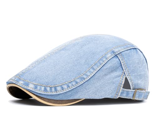 Image of Quanhaigou Unisex Denim Newsboy Hats Flat Ivy Gatsby Cabbie Driving Berets Hat Cotton Dad Cap for Men Women