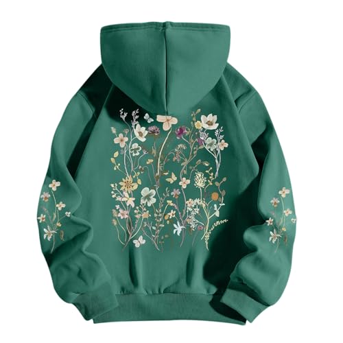 Sulayesh Women's Floral Printed Hoodies Vintage Aesthetic Flower Graphic Sweatshirt Cute Boho Fleece Thermal Hoodie Pullover(Green,M)