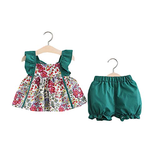 Toddler Baby Girl Outfits Big Bow Dress Vest Top Shorts Set Clothes (E-Green, 3-4T)