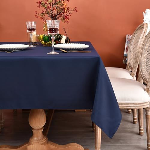 MEANMOY Navy Blue 210GSM Water & Stain Resistant Rectangle Tablecloth for 6 Foot Table Solid 60 x 102 Inch Rectangular Table Cloth in Wrinkle Free Washable Polyester Fabric for Wedding, Party, Banquet by MEANMOY - Used condition - US$9.87
