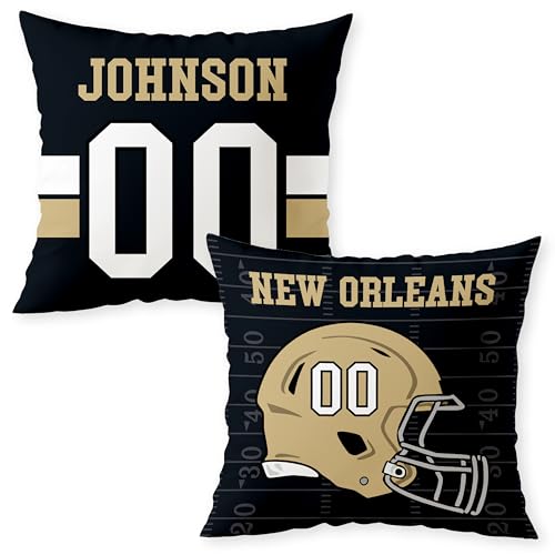 Personalized Football Custom Pillow - USA Made - Sports Decor for Football Fans - American Football Custom Fan Gift with Helmet Number, Name, City, and Team Colors (16