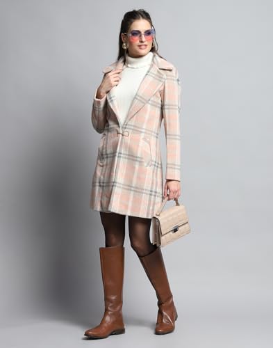 Image of Monte Carlo Womens Check Coral Notch Lapel Full Sleeve Coat 224067370-1-34