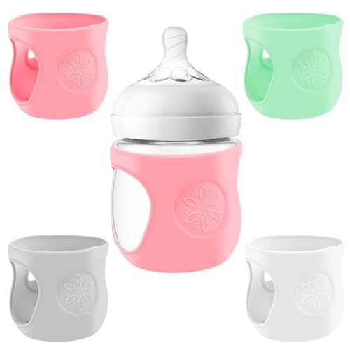 Image of 4 Pack Silicone Sleeves for Baby Bottles, Protective Glass Baby Bottles, Anti Breakage Baby Bottle Cover for 4oz Glass Baby Bottle, Food-Grade Silicone
