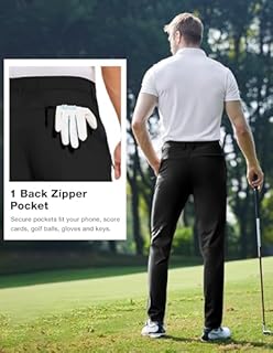 SPECIALMAGIC Men's Slim-Fit Stretch Golf Pants, Water Resistant Hiking Pants with Zipped Pockets, Men's Dress Pants Elastic Waist Lightweight Casual Outdoor (Black, 36W)