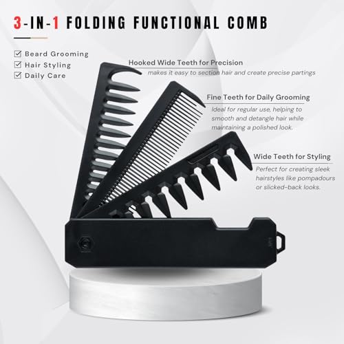 Peine Plegable Portátil para Hombre Negro miniatura 3