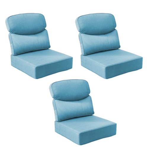 Image of Outdoor Cushion Set for Patio Furniture, UV Resistant, Water Resistant - 6 Inch Thick Dual Layer Back Support Cushions- 24x24 Inch Patio Seat Covers for Chair /Sofa /Couch | Light Blue | 3-Pack |