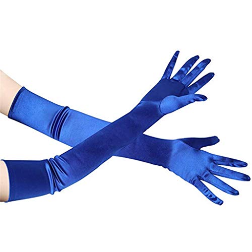 DreamHigh Women's Evening Party Gloves, Long Satin Finger Gloves, Black/White, 53cm