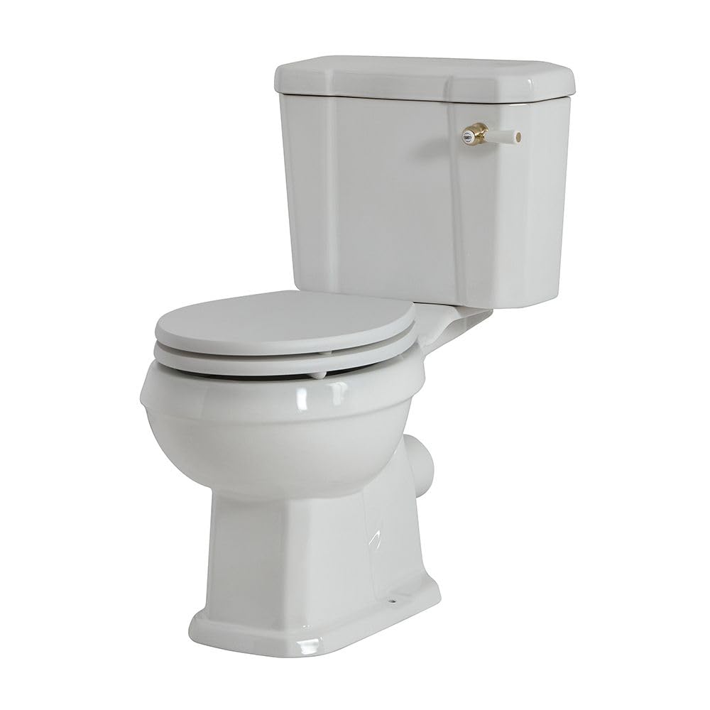 Milano Richmond Close Coupled Toilet WC White Seat - Brushed Brass Handle