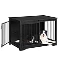 Hzuaneri Dog Crate Furniture, 100 cm Double Door Dog Crate with Barn Door, Indoor Kennel, End Side Table Wooden Animal Crates for Small Medium Large Dogs, Anti-Chew Anti-Escape, Black DFC02304B