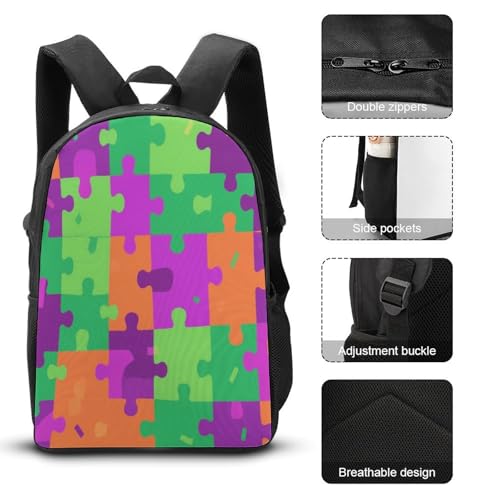 Printed Backpack With Lunch Pack Storage Box Case Color Puzzle 3pcs Lightweight Travel Backpack3