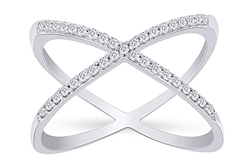 AFFY Round Cut White Natural Diamond Criss Cross X Anniversary Ring In 14k Gold Plated 925 Sterling Silver (Clarity : I2-I3, Color : I-J, 0.26 Carat Cttw)