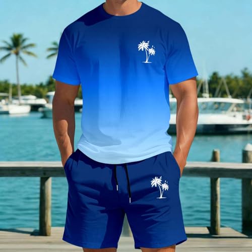 Conjunto de dos piezas para hombre con camiseta de degradado de verano y pantalones cortos casuales 3