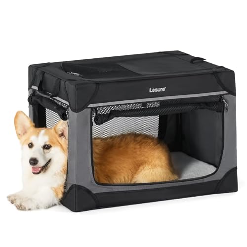 Lesure 犬 ケージ ペット ソフトクレート 犬 クレート 小/中型犬 折りたたみ ペットケージ 通気性 マット付き 持ち手付き 持ち運び便利 組み立て簡単 4つの入り口 お出かけ 旅行 急な来客 病院 アウトドアなどに最適 L66xW45xH45CM
