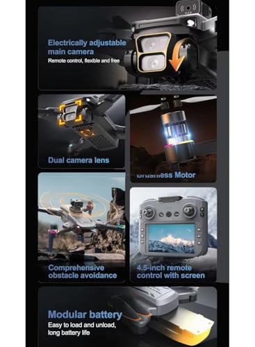Image of Amitasha Remote Control Dual Camera Drone 4k with Brushless Motor and Obstacle Avoidance Wi-Fi Selfie Gesture RC Quadcopter with Rechargeable Battery 4.5 Inch LCD Display