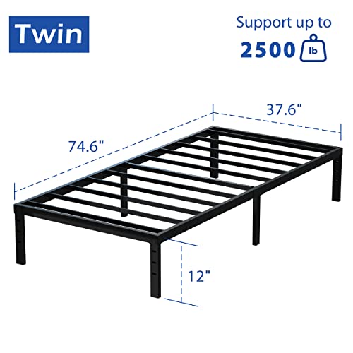 Maenizi 12 Inch Twin Bed Frame No Box Spring Needed, Heavy Duty Metal Platform Bed Frame Twin Size Support Up To 2500 Lbs, Easy Assembly, Noise Free, Black #TOP1