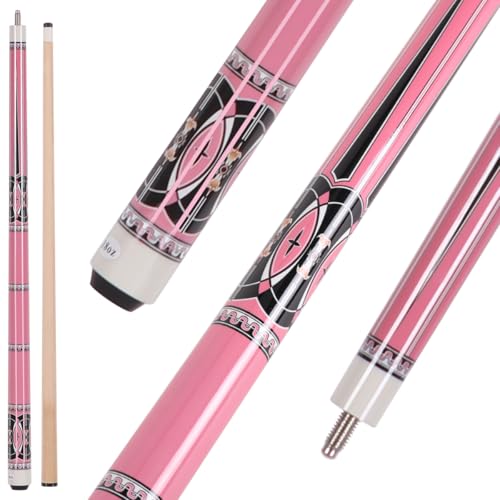 Walkerby】 48 Inch Short Pool Cue Stick for Beginners, Canadian Maple Billiard Cues for Limited Spaces, 48 inch Junior Size Cue with Premium Leather Tip (Pink 18 oz)