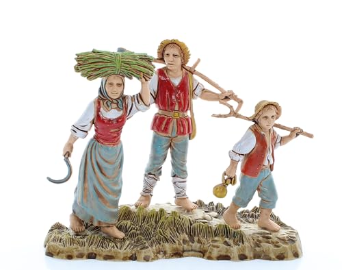 Moranduzzo Familia Campesina para Belén de 10 Cm Escala 1:20 - Figuras de Belén Indestructibles - Estilo 700', Pintura Acabada a Mano, Producto Oficial, Escultor M. Landi