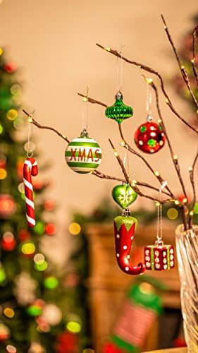 Valery Madelyn 70pcs 3-10cm Shatterproof Christmas Baubles,Delightful Elf Red Green and White Christmas Ball Ornaments with Tree Top for Christmas Tree Decorations