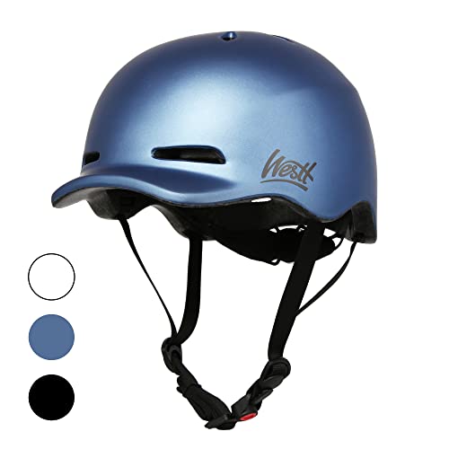 Westt Casco Bicicleta Adulto Urbano Hombre Mujer niño, Casco Patinete electrico Adulto con luz, Transpirable, Azul, única (58-60cm)