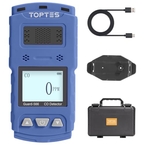 TopTes Guard 566 Detector Monóxido de Carbono Recargable, con Clip Trasero, Alarmas Visuales, Sonoras y por Vibración, 168h de Autonomía, Umbrales de Alarma Ajustables para Uso Doméstico y Laboral