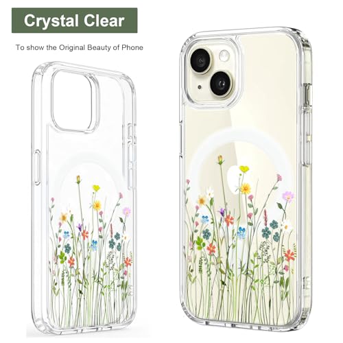 Unov Case Compatible with iPhone 13 Mini iPhone 12 Mini Case Magnetic Clear with Design Compatible with MagSafe Slim Protective Soft TPU Bumper with Hard PC Back Embossed Pattern (Flower Bouquet) - image 3