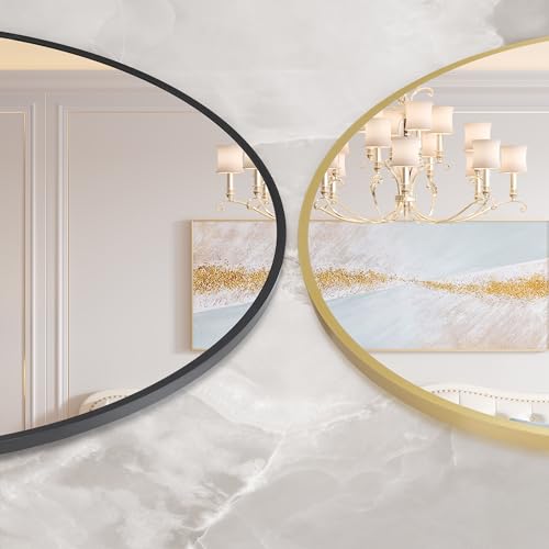 Round Mirror, 18 Inch Black Bathroom Mirror with Metal Frame, Small Stylish Wall Mirror for Bathroom, Entryway, Bedroom, Vanity