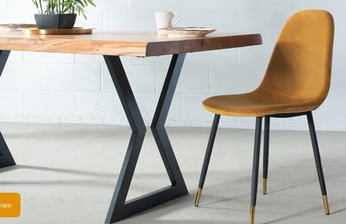 Image of REDWOOD Wooden 4 Seater Dining Table Only | 57x24 Inch Rectangular Live Edge Dinner Table Without Chairs for Home, Office, Hotel, Restaurant & Cafeteria | Natural Finish & Black Metal Base Legs