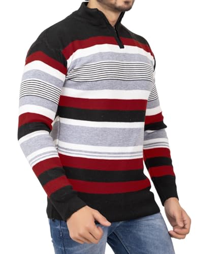 Image of ColorChakra Mens Woolen Sweater for Winters Striper Cardigan Wool Pullover
