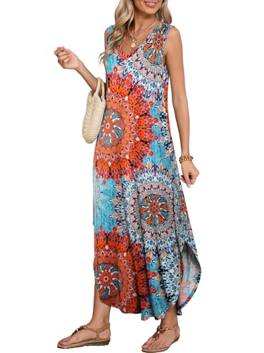 Image of BELAROI Womens Plus Size Maxi Dress Sundress Summer Casual Sleeveless V Neck Pockets Beach Swimsuit Coverup Loose
