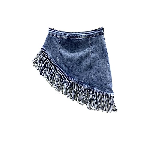 【GRANCY】Fringedesign Denim Skirt Amazon.com: Solid Color High Waist Irregular Fringe Denim Skirt