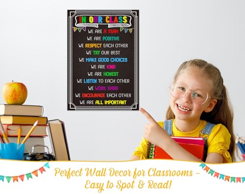 Image of BIZIBAFF Classroom Rules Poster - Motivational Posters for Classroom Laminated Inspirational Class Rules Poster for Elementary Middle School Back to School Classroom Decorations Teacher Supplies