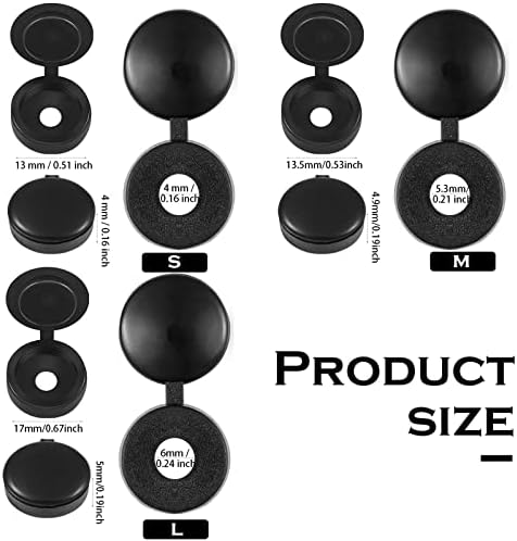 Hotop 100 Pieces Hinged Screw Cover Caps Plastic Shutter Fold Screw Snap Covers Washer Flip Tops(Small,Black)
