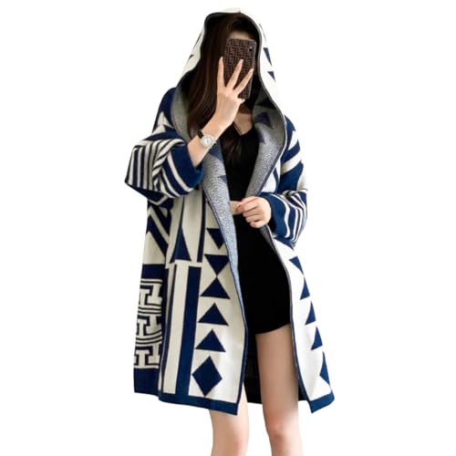 chouyatou Women Trendy Color Block Open Front Knit Oversized Hoodie Cardigan Tribal Aztec Sweater Jacket