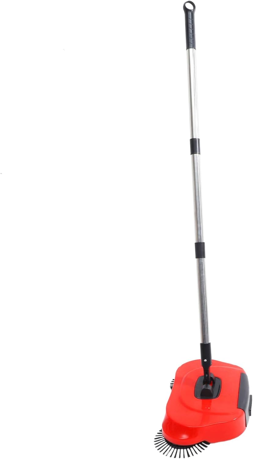 Multi-Function Hand Push Sweeper Broom with Dustpan and Enclosed Trash Bin Rotating Floor Cleaner for Home Kitchen and Office Red Abs Stainless Steel Material No Battery Required