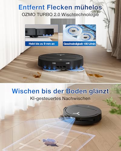 ECOVACS DEEBOT T50 PRO Omni Gen2 Saugroboter mit Wischfunktion, Ausfahrende Seitenbürste und Wischmopp, 21.000 Pa, Auto Zugabe von Reinigungslösung, Moppwäsche mit 75°C heißem Wasser, Ultradünn 81 mm 5