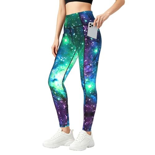 Leggings de galaxia deportivos mujer con bolsillos conjuntos fitness