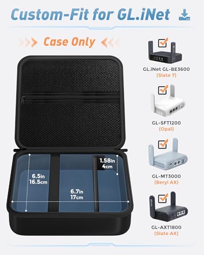 Image of ProCase Hard Carrying Case for GL-BE3600(Slate 7) /SFT1200(Opal) /MT3000(Beryl AX) /MT3600BE(Beryl 7) Glinet Travel Router, Portable Organizer Bag for WiFi Routers, Power Adapter and Accessories -Black