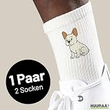 Huuraa Unisex Socken Französische Bulldogge Frenchie Comic 42/46 White Baumwolle Tennissocken Geschenkidee